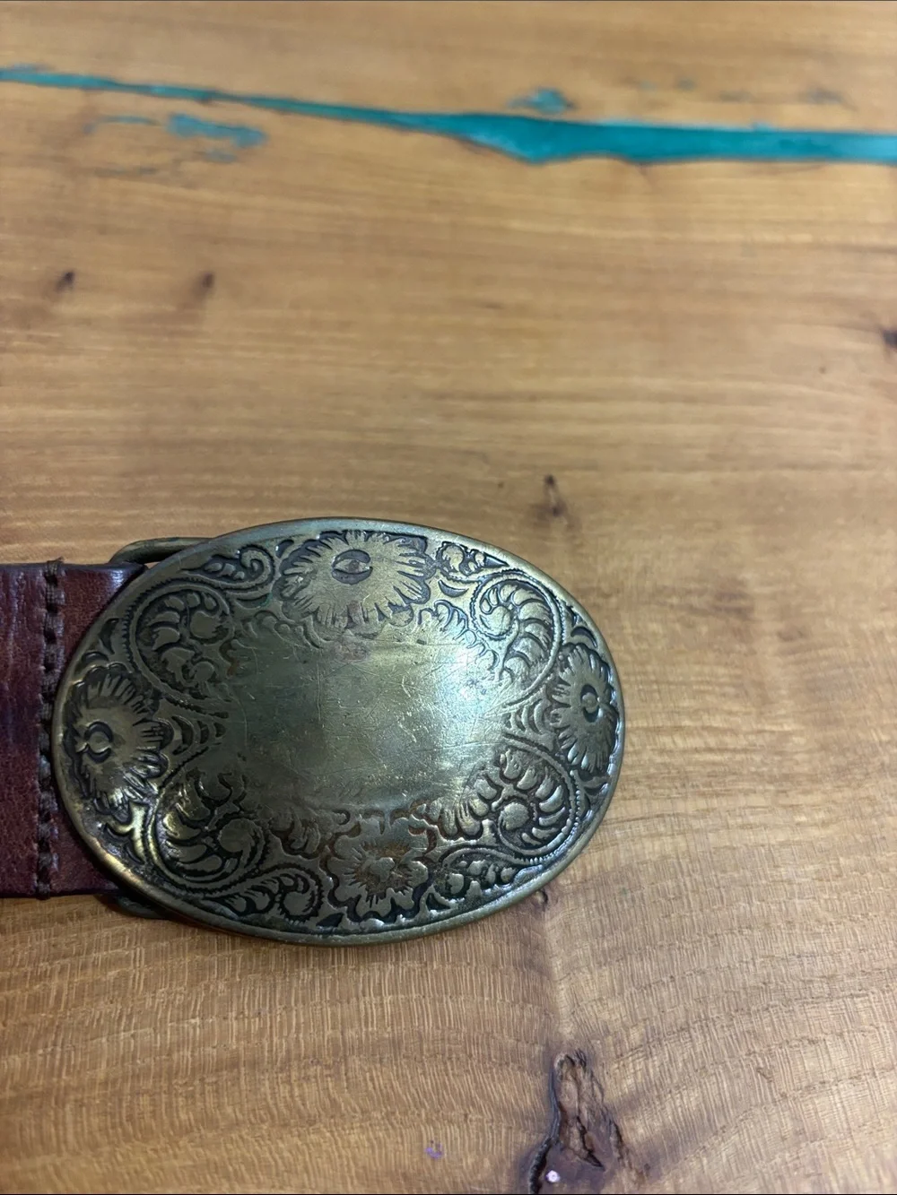 Genuine Y2K old navy Leather Western Floral Buckle Belt XL